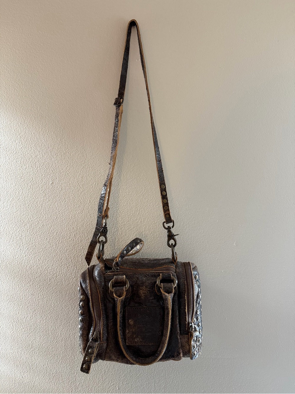 Frye Dark Brown Studded Leather Crossbody Bag
